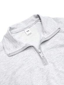 2pcs Girls Outfit Set, Includes Half-Zip Polo Sweatshirt (Embroidered 23 Number) And Loose Wide Leg Pants, Casual Style Autumn/Winter Set - Light Grey - View 10
