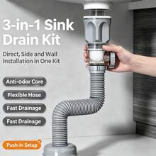 1pc Bathroom Sink Drain Kit With Expandable P-Trap, Direct Or Side Installation - Durable Stainless Steel And ABS Material, Drain Pipe, Home Decor Bathroom Product, Bathroom Sink Accessory, Bathroom Sink Drain Pipe Kitchen Accessory - B - View 3