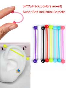 8PCS/Pack Anting Tindik Industri Silikon Lembut Bentuk Barbel untuk Tindik Telinga, Penyangga Anting Industri 14G, Anti Alergi untuk Masa Penyembuhan Tindik - Paket 8 buah - View 1