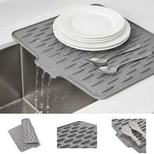 1pc Large Non-Slip Silicone Kitchen Sink & Countertop Drainage Mat, 15.75x11.81 Inches, Built-In Drainage Design, Dish Rack & Space-Saving Storage Box, Easy To Clean Black & Gray Color, Suitable For Refrigerator, Stove, Sink (Modern Kitchen Use), Minimalist Design, Non-Slip Surface, Countertop Protection Mat - Multicolor - View 5