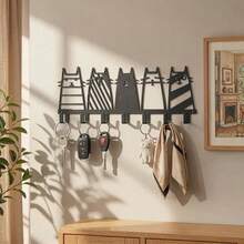 5 Cute Cat Iron Art Key Hooks, Wall‑Mounted Behind‑Door Storage Hanger, Creative Cartoon Cat Decor Wall Hanging Rack, Multi‑Functional Hooks For Entryway, Bedroom, Living Room, Kitchen & Bathroom - Multicolor - View 11