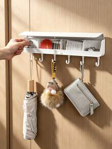 1Pc Wall Mounted Key Storage Box With Hook Multiuse Key Coat Book Sundries Storage Rack, For Bedroom, Office, Living Room, Entryway, Wall Wall Decor,Bathroom Storage Box With Hook,Kitchen Hook With Storage Box - View 3