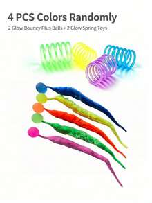 4pcs Colorful Random Glowing Cat Toy Set, Plush Worm Ball + Spring Interactive Toys, Suitable For Indoor Kittens To Play Alone And Relieve Boredom - View 9