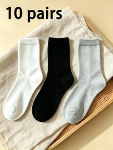 1/3/5/10 Pairs Men's Solid Color Minimalist Mid-Calf Socks, Comfortable Breathable Casual Versatile Interesting Christmas Gift Socks - Multicolor - View 45