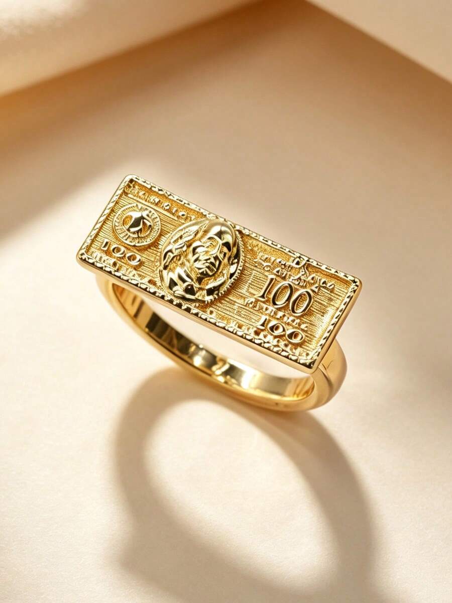 1PC Fashion Hip-Hop Punk Style Dollar Sign Ring, Suitable For Men's Daily/Gathering/Party Wear, Wealth & Luck Ring Accessory, Fashionable Charm Jewelry, Christmas/Halloween/Easter Accessory, Best Gift Choice For Boyfriend/Father - Gold - View 1