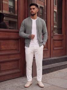 Lookun Cardigan Rajut Pria Model V-Neck Longgar Kasual Santai Minimalis Serbaguna untuk Perjalanan Musim Gugur/Dingin - Grey - View 5