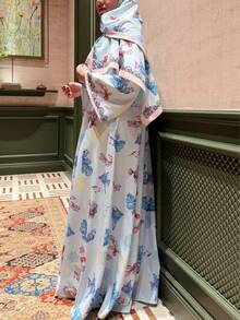Hafizah 度假风浅蓝色海洋印花长袍，休闲百搭女式外套 - 淺藍色 - 查看 8