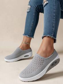Women's Mesh Toe Slippers, Summer Breathable Slip-On Mule Shoes, Soft Sole Anti-Slip Wear-Resistant Versatile Casual Rocker Shoes - Light Grey - View 3