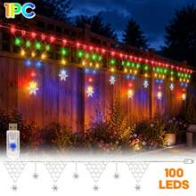 1pc 605cm/238.19in Snowflake Triangle Net LED Christmas Lights, Plastic Hanging Light String With Snowflake Pendant, USB Powered 8 Modes, Warm White/Colorful/White, Suitable For Fireplace, Stair Railing, Window, Porch, Christmas Home Decor - Snowflake - View 12