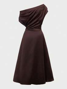 QUNGIGU Women's Asymmetric Satin Midi Dress Elegant Formal Gown For Wedding Guest Graduation Going Out - Brown - View 5