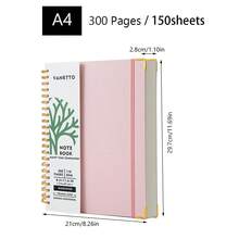 A4 Spiral Notebook, 110gsm Thick Paper, 300 Pages (150 Sheets), 4 Colors Available, Built-In Storage Pocket, Excellent Comfort. Also Known As Spiral Notebook, Coil Notebook, Bound Notebook - Multicolor - View 14