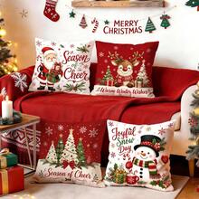 4pcs/1pc Cute Deer Christmas Illustration Pattern Pillow Case Without Insert, Single-Sided Printed Pillow Case, Suitable For Living Room Bedroom Home Decor, All-Season Pillow Case - Multicolor - View 2