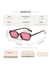 Verywork 1pc Rectangular Fashion Brand Design Women's Sunglasses, Comes With Storage Case And Cleaning Cloth, Suitable For Commuting, Travel, Beach Vacation, Shopping, Daily Wear - Multicolor - View 7