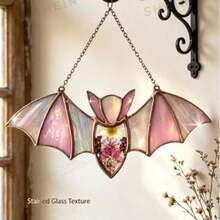 1pc Bat Painted Glass Window Hanging Decor, Halloween Bat Light-Catching Decoration, Acrylic Hanging Bat Window/Wall Decor, Halloween Hanging Ornament, Gothic Style, Suitable For Bar, Holiday, Halloween Party Decoration - Multicolor - View 2