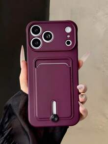 Soft Skin-Feel Anti-Fingerprint Card Holder Phone Case Compatible With IPhone 18 17 16 15 14 13 Pro Max Precise Cutouts Full Coverage Shockproof TPU Case Unisex Versatile Style - Cherry Red - View 2