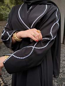 Hafizah 2026 New Modest Robe, Fashionable Elegant Embroidered Cardigan With Headscarf Abaya Black Fall - Black - View 7