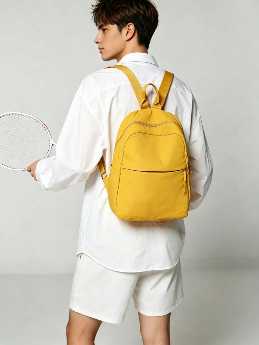 Lightweight Nylon Daypack | Multi Pocket Storage | Daily Travel School | Solid Yellow Soft Foldable Casual Backpack - Multicolor - View 1