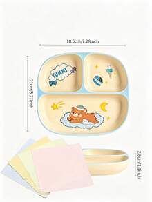 Cute Bear Print 3-Compartment Ceramic Plate, Divided Serving Tray, Daily Breakfast Portion Control Plate - Multicolor - View 5