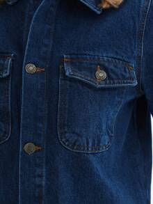 Women's Long Sleeve Single-Breasted Casual Pocket Long Denim Jacket - Blue - View 7