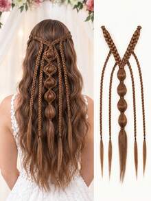 24 Inch Elf Style BB Clip On Hair Braid, Synthetic Hair Extensions, Hair Slide,Bobby Pin, Synthetic Long Twisted Braid With Bubble Ponytail - Multicolor - View 14