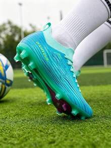 Sepatu Sepak Bola Luar Ruangan Tahan Lama, Sol Luar Berpaku Peredam Guncangan, Bagian Atas Sintetis Lembut dan Fleksibel, Stabilitas Lateral yang Baik untuk Sepak Bola - Mint Blue - View 3