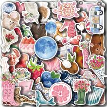 somoving 50pcs Creative Watercolor Diary Cute Style Stickers For Decorating Phone Cases, Notebooks, Luggage, Water Bottles, DIY Personalized Waterproof Stickers - Multicolor - View 7