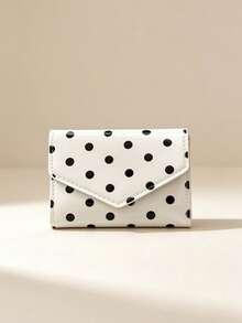 Glossy Patent Leather Polka Dot Tri-Fold Short Wallet, Women's Multi-Slot Card Holder, Envelope Flap Magnetic Snap Design, Lightweight And Space-Saving, Commute And Travel Card And Coin Storage, Multiple Colors Available - Multicolor - View 6