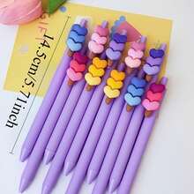 16pcs Heart Decor Retractable Neutral Pens, Matte Purple Barrel 1.0mm Smooth Ink, Cute Aesthetic Stationery, Suitable For Student Notes, Planner, Office Daily Writing, Multi-Color Macaron Heart Decor, Office Supplies, School Supplies - Multicolor - View 3
