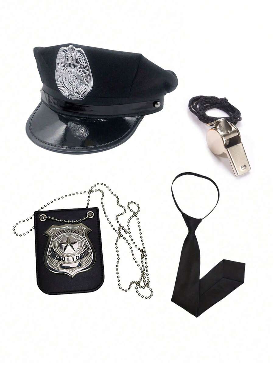 Police Hat Set, Role Play Hat Set, Badge Whistle Tie Set, Role Play Party Stage Costume, Halloween - Multicolor - View 1