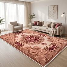 Washable Modern Minimalist Patterned Area Rug – Scandinavian Geometric Design, Contemporary Washable Carpet For Living Room, Bedroom & Home Decor - Rust Brown - View 1