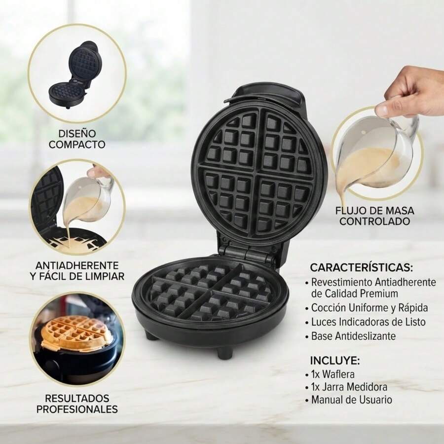 Waflera Eléctrica Antiadherente Para Hacer Waffles En Casa