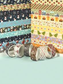 6 Rolls/Box, Christmas Pattern Washi Tape, Retro Style Diary DIY Decoration Materials Handbook Tape Set, Creative Masking Tape, Scrapbook Decoration Tape - Sets - View 9