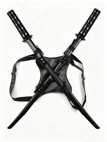 3pcs Retractable Katana Model Props, Halloween Cosplay Battle Props, With Sword Back Leather Scabbard, Sword Bag And Back Protector, Adjustable Leather Dual Sword Back Harness, Sturdy And Durable For Easy Carrying, Portable Storage Bag Compatible With Anime Cosplay Costumes; Black, White, Pink Optional, Dual Shoulder Strap Unisex, Convenient For Wearing And Display, Anime Enthusiast Costume Accessory, Suitable For Various Cosplay, Theme Party Styling - Multicolor - View 11