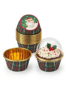 30 Pcs Christmas Plaid Cupcake Containers With Clear Dome Lids, Rolled Rim Dessert Holders For Holiday Parties, Weddings, Bakery Displays And Gift Packaging - Green - View 5