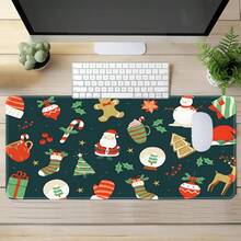 1pc Deep Green Christmas Cartoon Large Extended Mouse Pad, Cute Santa Claus Holiday Pattern Desk Mat, Non-Slip Rubber Base Stitched Edge Soft Fabric Keyboard Pad, Suitable For Office Gaming, Christmas Gift - Mouse Pad - View 1