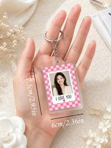 Personalized Plaid Couple Photo Keychain, Customized Best Friend Photo Keychain, Bag Charm, Gift For Boyfriend, Gift For Girlfriend, Anniversary Gift, Birthday, Wedding Or Back To School; Multiple Colors Available; Suitable For Christmas And Halloween - Multicolor - View 6