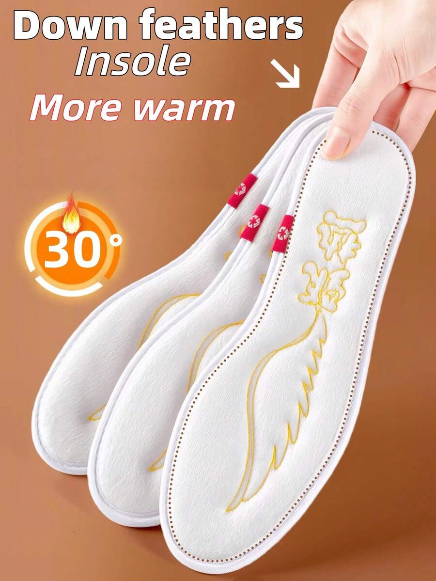Winter Down-Insulated Insoles, Soft Bottom For Comfort And Thickened Design. Made Of Genuine Down Material. Winter Cold Protection Shoe Accessory. - White - View 1