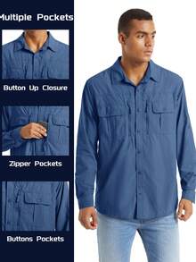 Cavva Men's Spring Outdoor Fishing Shirt, Solid Color Soft Lightweight Breathable Long Sleeve Shirt, Suitable For Hiking, Camping And Work Wear - Royal Blue - View 6