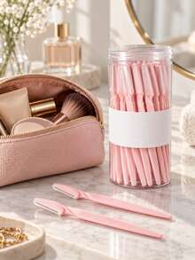 5/10/20/40pcs Pink Set - PP Material, Fun Dopamine Color, Includes , Exfoliating Scraper, Suitable For Face/Body Hair Trimming; Long Handle Blade With Precision Protective Cover, Suitable For Daily Use Or Travel - Upgraded Version - View 3