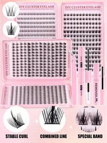 336片裝卡通動漫簇裝假睫毛套組，多款仙女風分段式假睫毛，含睫毛膠、卸除液與鑷子的完整DIY睫毛套組，適合初學者 - 黑色 - 查看 5