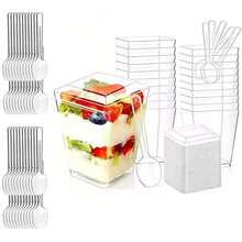 100/50/30/20/10pcs 5oz Square Dessert Cups With Lids And Spoons - Clear Reusable Party Cups, Suitable For Yogurt/Ice Cream/Cream Cake - Wedding, Birthday, Christmas, Eid Celebrations (Stackable) - Multicolor - View 10