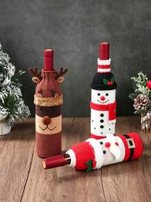 1pc Knitted Wine Bottle Cover, Reindeer Design Bottle Sleeve, Plush Furry Trim, Cute Cartoon Style, Table Decor, Christmas Party, Holiday Dinner Table Ornament Gift For Wine Bottle Decoration - View 2