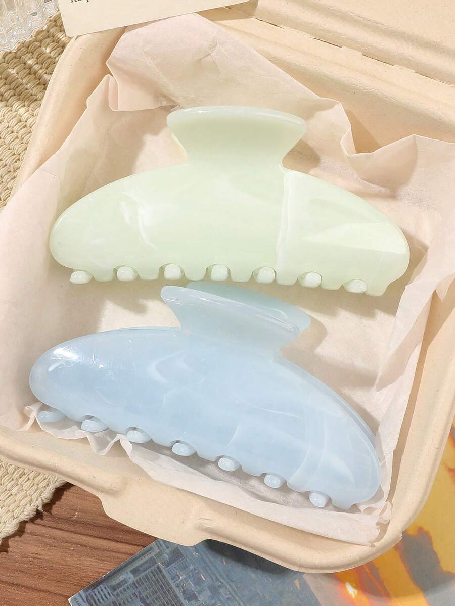 2个薄荷绿和水蓝色醋酸纤维材质鲍鱼纹半圆形发夹，韩式柔美甜美风格，打造优雅盘发，浪漫春日气息，用途广泛，适合旅行、野餐、夏季沙滩发饰、度假发夹 - 彩色 - 查看 1