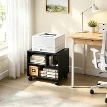Desktop Printer Table Trolley With Wheels 3 Open Compartments File Cabinet Printer Stand For Office And Study On-Site - 1 - View 8