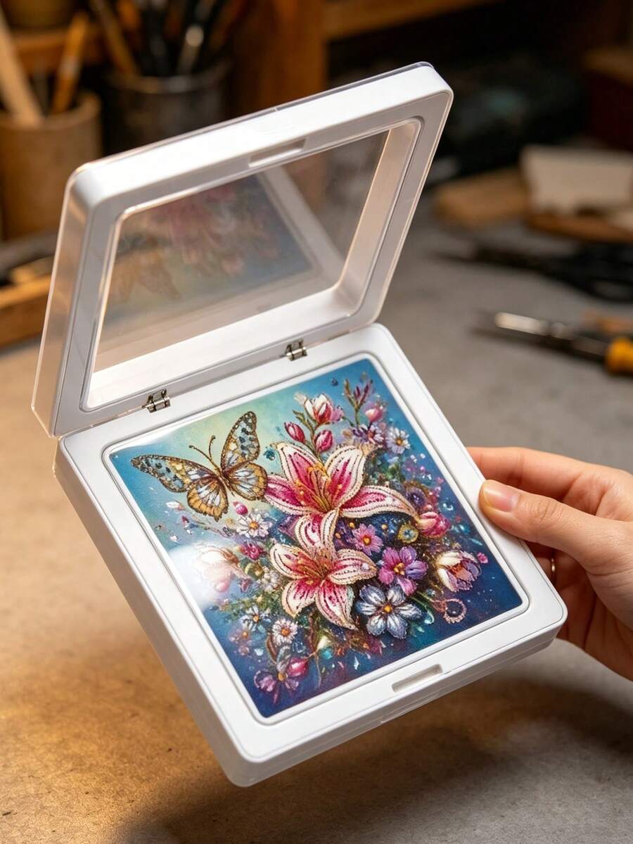 Vigour Summer Black/White Diamond Painting Frame With Transparent HD Film, Jewelry Box, Necklace Display Box,Flip-Top Design For Easy Artwork Replacement. Suitable For Diamond Paintings. Ideal For Desktop And Wall Mounting, Perfect For Home Decor And Art Display - A - View 1