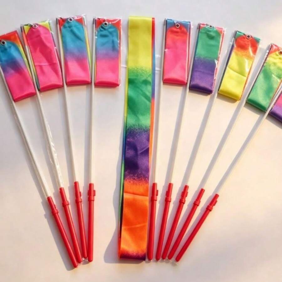 2M/4M Rainbow Gradient Dance Ribbon With Stick, Artistic Gymnastics Streamer Rhythmic Ribbon For Party Performance Decor - Multicolor - View 1