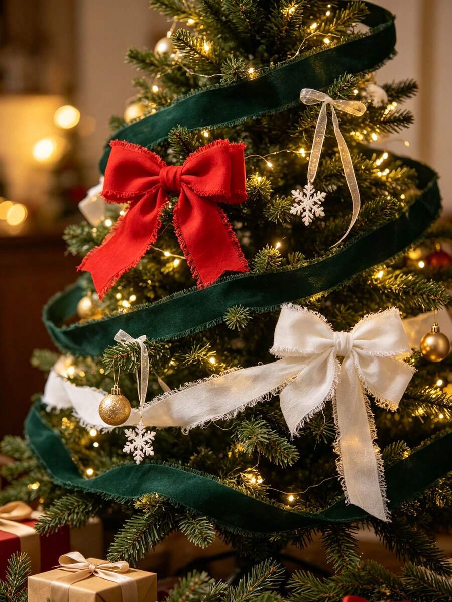 6/3pcs Christmas Red & Green Ribbon, Bow Decoration Ribbon Roll, Christmas Gift Wrapping Ribbon, Holiday Party Home Decor Supplies, Atmosphere Creating Supplies, Suitable For Christmas Gift Wrapping, Wreaths, Handicrafts And Home Decor - Multicolor - View 1
