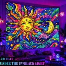 2D Flat Pattern Tapestry, Featuring A Sun And A Moon, With Vibrant Starry Sky And Constellation Patterns. It Glows Under Fluorescent Light, Suitable For Wall Decoration, Bedroom Background Decor, And Party Decoration. - Multicolor - View 8
