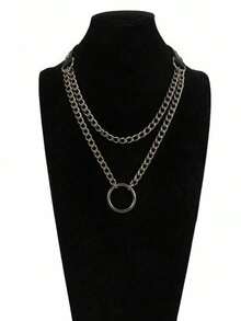 1pc Women's Punk Style Double Layer Chain Ring Suitable For Party And Daily Wear - Black - View 3