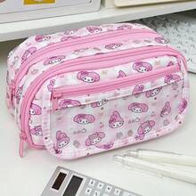 Hasbro Sanrio Hello Kitty & My Melody Ita-Style Large Capacity Pencil Pouch, Cute Pink Multi-Layer Storage Bag, Versatile Organizer Case For Stationery, Cosmetics & Travel Essentials, Ideal Gift For Sanrio Fans - A - View 1